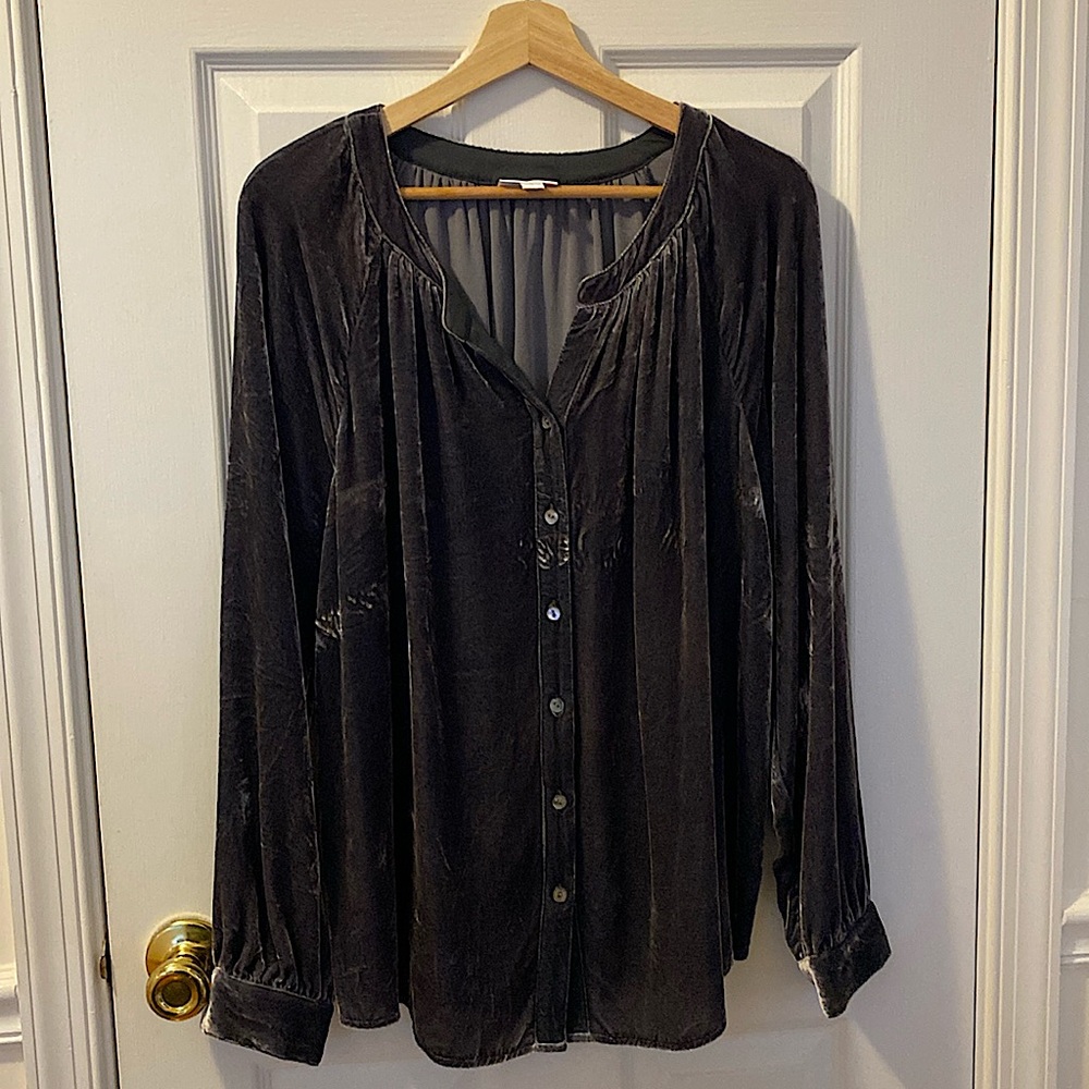 J.Jill Women’s silk &rayon velvet button front tunic blouse grey size L